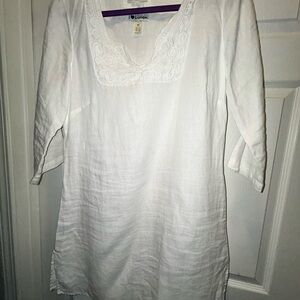 White Linen Tunic with Embroidered Neckline